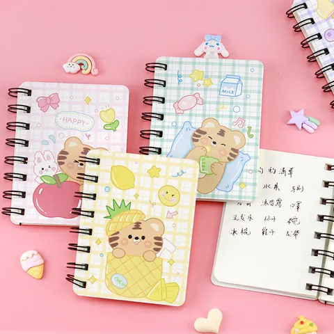 Cute Cartoon Tiger A7 Spiral Notebook Portable Pocket Journal Mini Diary Student Stationery Office School Supplies Gift Note Pad