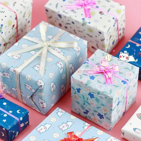 Cartoon Cadeaupapier Kleurrijke Kat Bloemen Sterrenhemel Patronen DIY Boekomslagen Materiaal Voor Cadeaudozen Decoratie