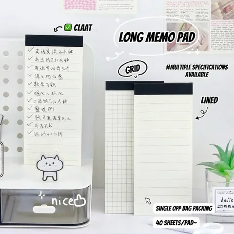 Minimalist Long Portable Memo Pad Strip Shape For Daily Planning TODO List Grid Lined Blank Pages Journaling Stationery Notebook For Office School