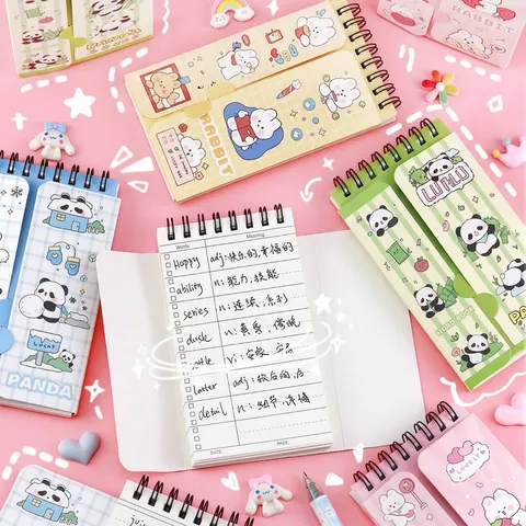 Cartoon Portable Vocabulary Notebook Spiral Bound Word Book For Students English Learning Study Tool PANDA RABBIT Memo Pad