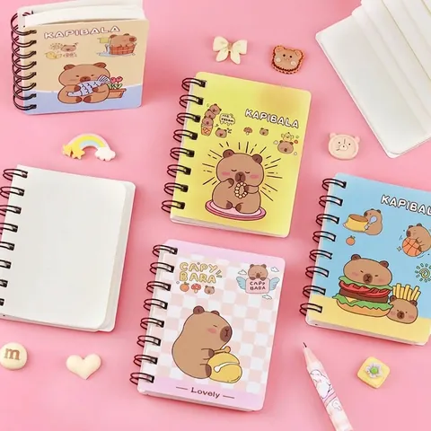 Cute Cartoon Capybara Mini Spiral Notebook Portable Pocket Journal Blank Pages Kawaii Animal Daily Note Book Student Stationery Gift