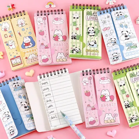 Cartoon Portable Vocabulary Notebook Spiral Bound Word Book For Students English Learning Study Tool PANDA RABBIT Memo Pad