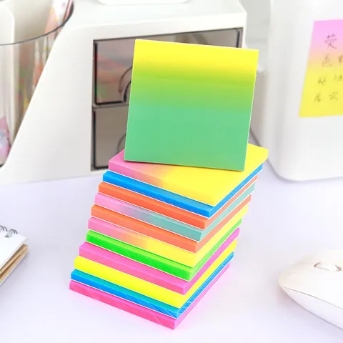 Notes Autocollantes PET Dégradé Fluorescent Transparent Imperméable Mémo Pads Néon Onglets d'Index Haute Viscosité Pour Bureau École