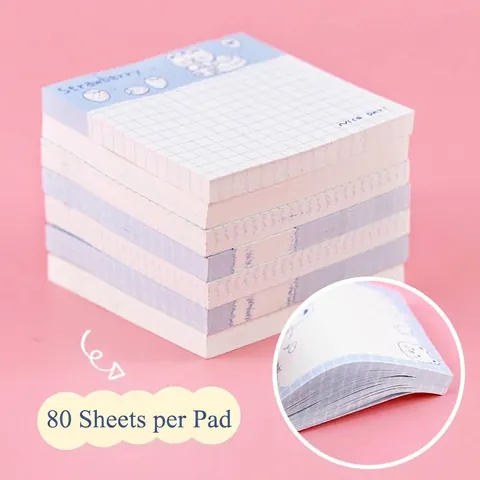 Notes Autocollantes Ours Blanc Dessin Animé Style Ins Motif Grille Animal Bloc-notes Autoadhésif Pour Étudiants Papeterie Bureau