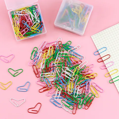 Assorted Colorful Metal Paper Clips Heart Oval Shaped Bookmark Document File Organizer Clips With Storage Case