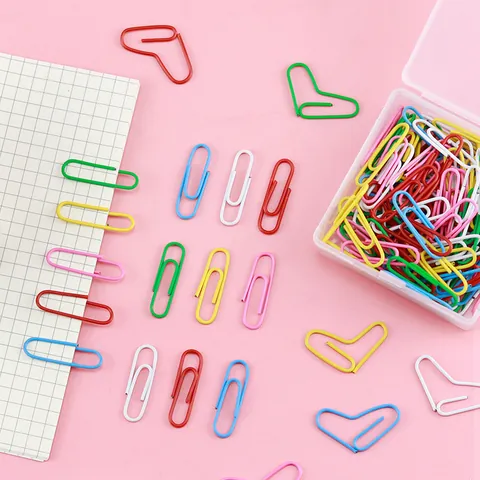 Assorted Colorful Metal Paper Clips Heart Oval Shaped Bookmark Document File Organizer Clips With Storage Case