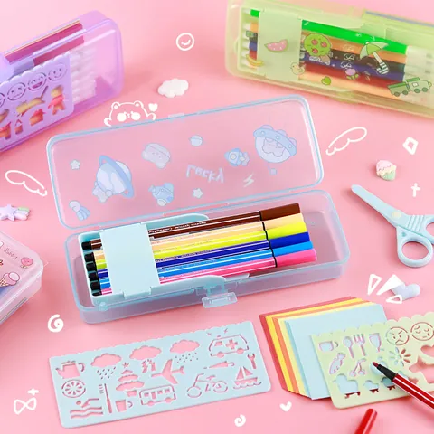 Kids Cartoon Stationery Set Plastic Pencil Case With Watercolor Pens Scissors Drawing Template School Award Gift For Students