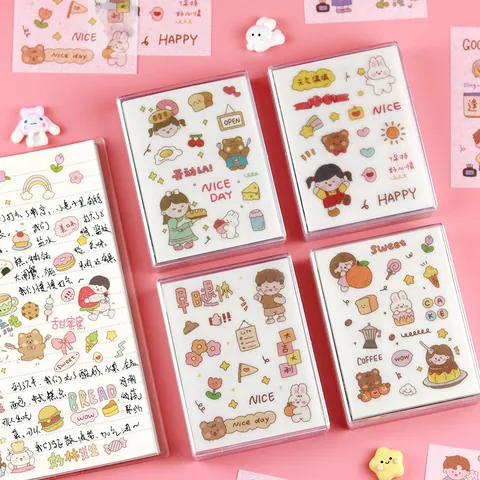 Cute Cartoon PET Waterproof Stickers Boxed DIY Decorative Decals For Scrapbooking Water Bottles Stationery Journaling Labels