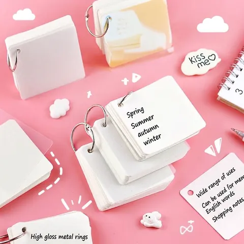 Iridescent Blank Word Cards Portable Loose Leaf Memo Pads Simple Pocket Study Flashcards With Metal Ring Binder Student Office Stationery