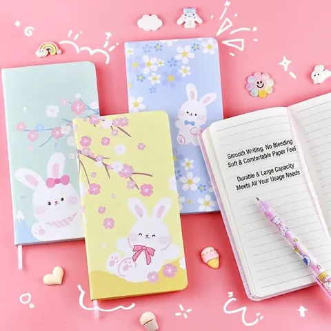 Cute Cartoon Rabbit Hardcover Notebook Portable Mini Student Journal Diary With Bookmark Lined Pages School Office Stationery