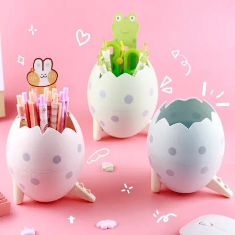 Cute Dinosaur Egg Pen Holder Desk Stationery Organizer Multifunctional Cartoon Plastic Pen Pot Desktop Storage Box for Kids Students Office Decor