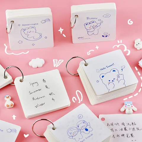 Creative Cartoon White Bear Ring Binder Mini Notebook Portable Student Word Memo Pad For School Reward Office Stationery