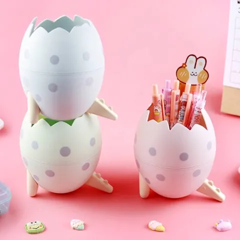 Cute Dinosaur Egg Pen Holder Desk Stationery Organizer Multifunctional Cartoon Plastic Pen Pot Desktop Storage Box for Kids Students Office Decor