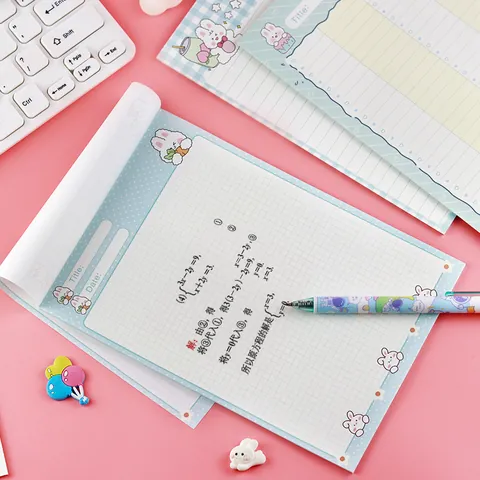 Cute Cartoon Rabbit Bear A5 Notepad Memo Pad Grid Lined Pages For Students School Office Writing Stationery 30 Sheets Portable Paper