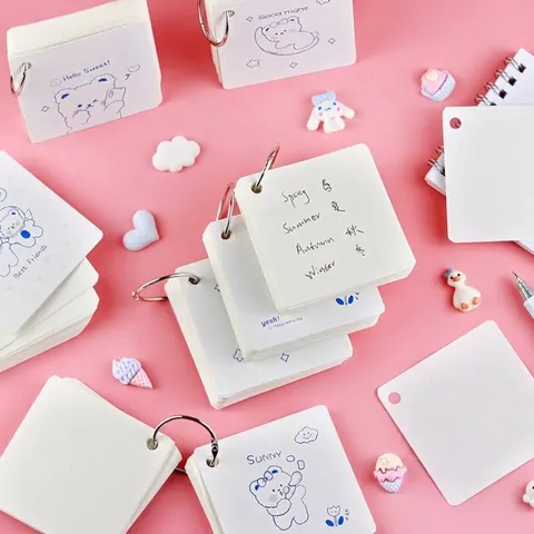 Creative Cartoon White Bear Ring Binder Mini Notebook Portable Student Word Memo Pad For School Reward Office Stationery