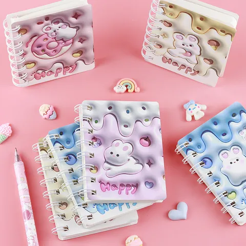 Creative Cute Rabbit 3D Embossed Cover Spiral Pocket Notebook Portable Side Flip Coil Journal For Students Kids Stationery
