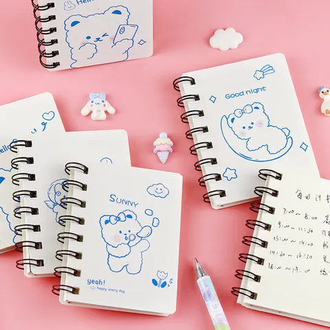 Mini Cuaderno de Espiral de Oso Blanco de Dibujos Animados Diario de Bolsillo Portátil para Estudiantes Bloc de Notas de Papel