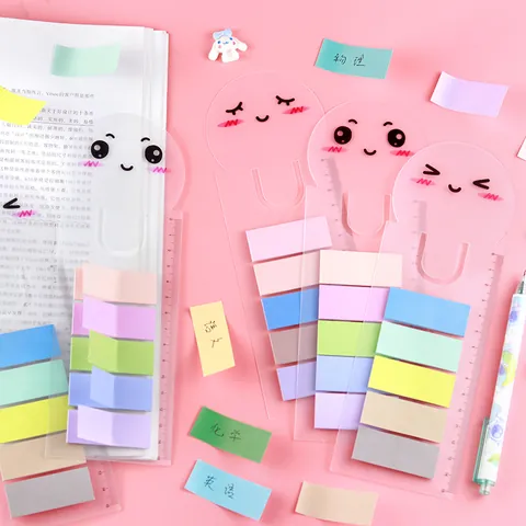 Creative Teru Teru Bozu Morandi Index Stickers PET Bookmark Ruler For Students Office School Stationery Cute Cartoon Tab Labels