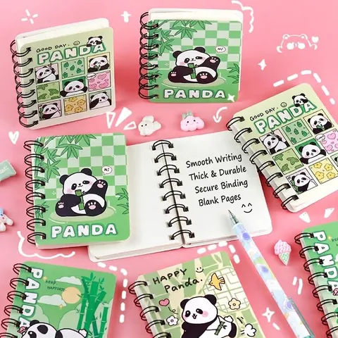 Cuaderno de Bolsillo con Espiral de Panda de Dibujos Animados Encuadernado Lateral Mini A7 Bloc de Notas Portátil con Páginas en Blanco para Estudiantes Regalo Papelería Escolar