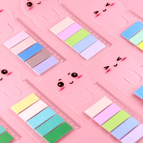 Creative Teru Teru Bozu Morandi Index Stickers PET Bookmark Ruler For Students Office School Stationery Cute Cartoon Tab Labels