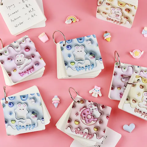 Cute 3D Bunny Mini Loose Leaf Notebook Portable Pocket Iron Ring Memo Diary For Students Stationery Reward Gift