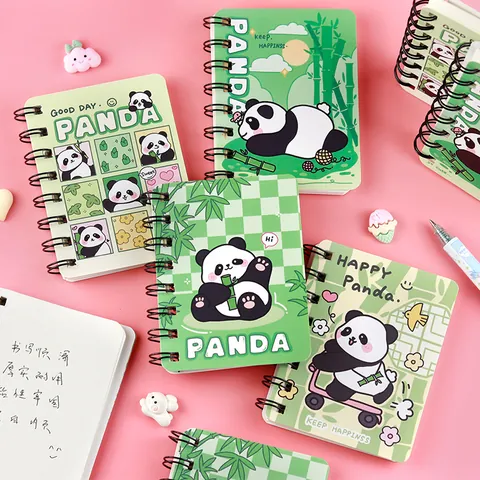 Cuaderno de Bolsillo con Espiral de Panda de Dibujos Animados Encuadernado Lateral Mini A7 Bloc de Notas Portátil con Páginas en Blanco para Estudiantes Regalo Papelería Escolar