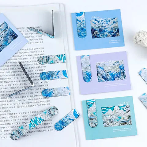 Creative Chinese Style Magnetic Bookmarks Oil Painting Architecture Landscape Double Sided Page Clips Stationery School Office Reading Accessories