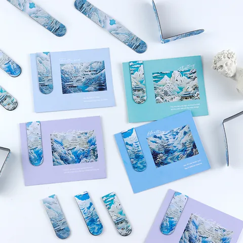 Creative Chinese Style Magnetic Bookmarks Oil Painting Architecture Landscape Double Sided Page Clips Stationery School Office Reading Accessories