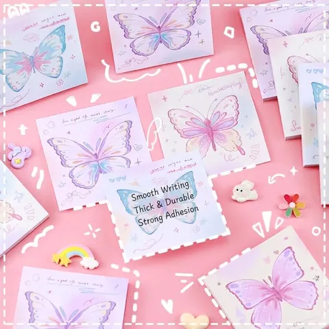 Blocco Note Adesive Farfalla Sfumata Estetica Adesivi Planner Memo Minimalista Coreano Forniture per Scrapbooking Journaling Scuola Ufficio