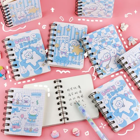 Cartoon Sheep Rabbit Side-Flip Coil Notebook Portable Pocket Diary Blank Memo Pad For Students Stationary