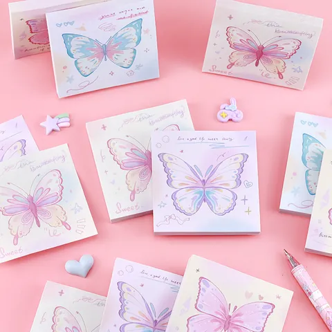 Blocco Note Adesive Farfalla Sfumata Estetica Adesivi Planner Memo Minimalista Coreano Forniture per Scrapbooking Journaling Scuola Ufficio