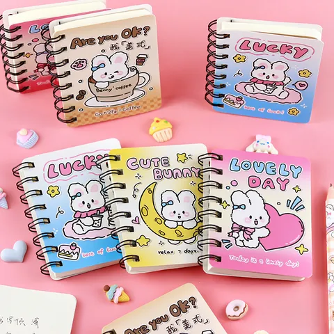 Dreamy Gradient Cartoon Bunny Spiral Notebook A7 Portable Blank Inner Pages Notepad Classroom Student Stationery Gift