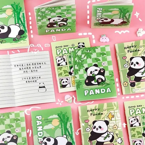 Cartoon Panda Mini Pocket Notebook Portable Small Softcover Memo Pad For Student School Office Stationery Green 32 Pages