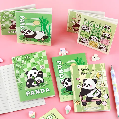 Cartoon Panda Mini Pocket Notebook Portable Small Softcover Memo Pad For Student School Office Stationery Green 32 Pages