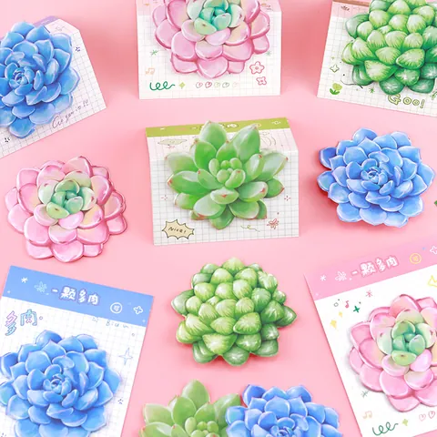 Succulent Shaped Sticky Notes Creative Die-Cut Self-Adhesive Memo Pads Ins Style Decorative Stationery For Students School Office