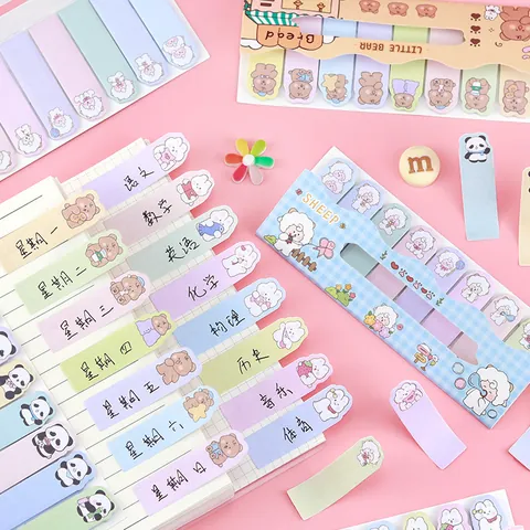 Mignons Onglets d'Index Animaux de Dessin Animé Notes Autocollantes Kawaii Ours Lapin Panda Mouton Marque-pages pour Étudiants Bureau