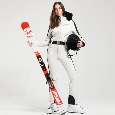 Combinaison de Ski Professionnelle Femme Imperméable Coupe-vent Chaude à Capuche Slim Fit Sport d'Hiver de Plein Air