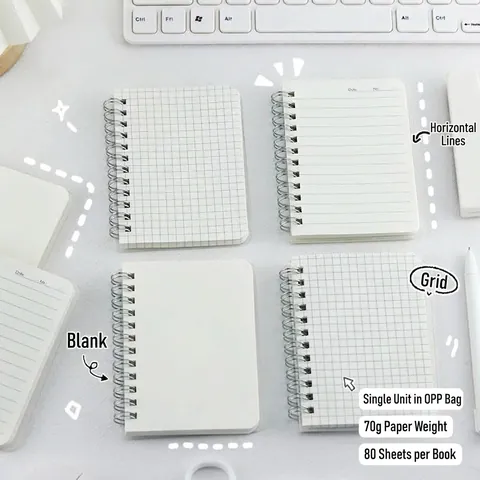Portable Mini Spiral Notebook PP Frosted Transparent Cover Small Pocket Memo Pad Grid Lined Blank Pages Journal Stationery For Daily Office School
