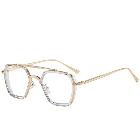 Lunettes de Soleil Carrées à la Mode à Double Pont Pour Femmes Hommes Monture en Métal Rétro UV400 Verres Dégradés Lunettes de Soleil Tendances Extérieur