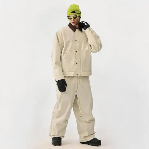 Tuta da Sci Workwear Vintage da Uomo con Cuciture a Contrasto Giacca e Pantaloni da Snowboard Imbottiti Antivento Impermeabile