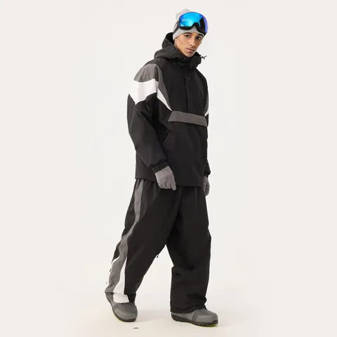 Wasserdichtes Skianzug-Set Für Damen Herren Winddicht Warm Farbblock Kapuzen-Anorak-Jacke Und Hose Outdoor-Wintersportbekleidung