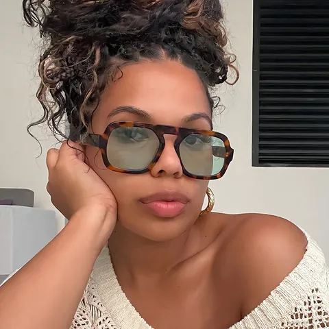 Vintage Aviator Sunglasses For Women Men Fashion Oversized Square Frame Sun Glasses UV400 Protection Retro Leopard Print Chic Eyewear