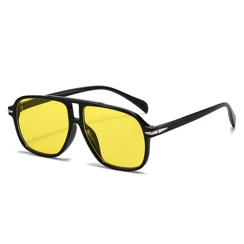 Lunettes de Soleil Vintage à Double Pont pour Hommes Femmes Mode Aviateur Monture Carrée Protection UV400 Sports de Plein Air Conduite Lunettes Rétro