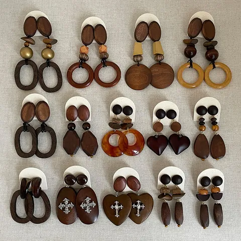 Retro Wood Patchwork Geometric Drop Earrings For Women Bohemian Ins Style Large Statement Earrings Jewelry Accessory