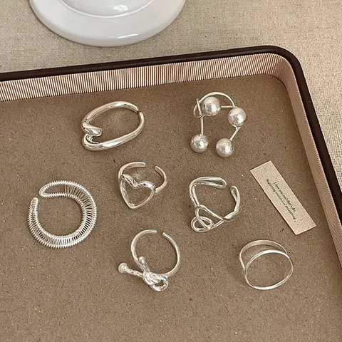 Minimalistischer Silberner Geometrischer Herz Schleifenknoten Verstellbarer Offener Ring Für Damen Einzigartiger Modischer Legierungs Fingerring