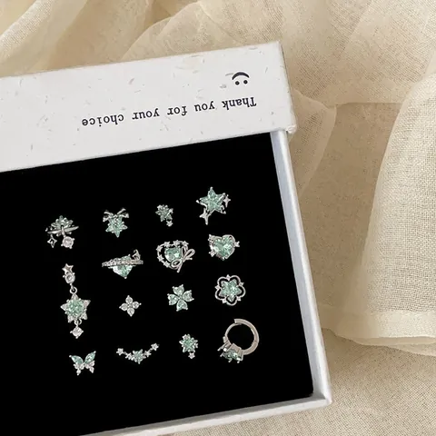 Minzgrün Strass Stern Herz Blume Ohrstecker Für Damen Koreanischer Stil Legierung Versilbert Kleine Zierliche Ohrringe Schmuck Geschenk