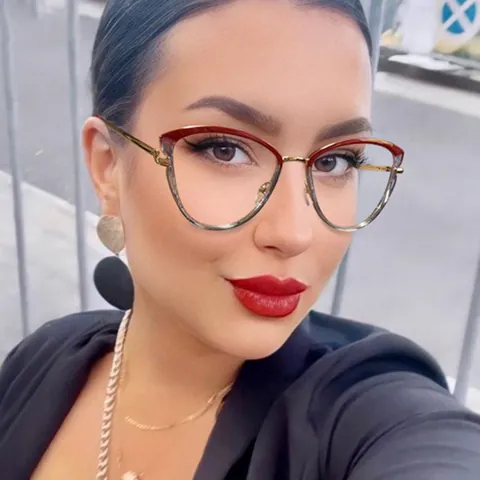 Vintage Cat Eye Anti Blue Light Glasses Frame For Women Metal Plastic Fashion Retro Clear Lens Eyeglasses Office Daily Decorative Eyewear