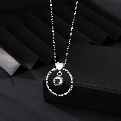 Heart Twist Ring Projection Necklace 100 Languages Copper Pendant Necklace For Women Men Personalized Fashion Jewelry Gift