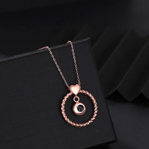Heart Twist Ring Projection Necklace 100 Languages Copper Pendant Necklace For Women Men Personalized Fashion Jewelry Gift