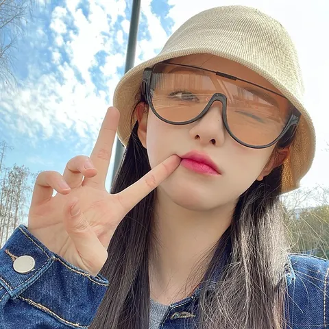 Modern Oversized One-Piece Shield Sunglasses For Men Women Fashion Half Frame Metal Bar Pilot Sun Glasses Hip Hop Eyewear